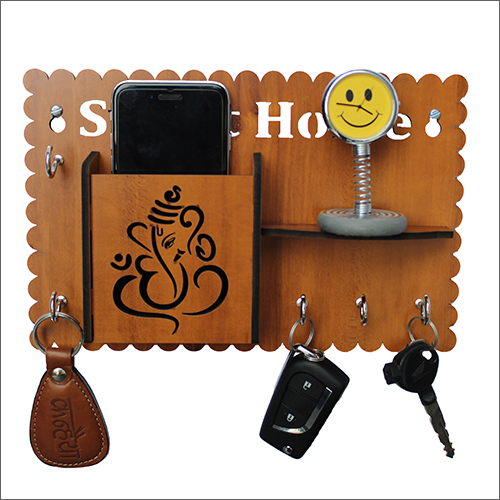 Ganesh Design Print Single Pocket Wooden Key Holder