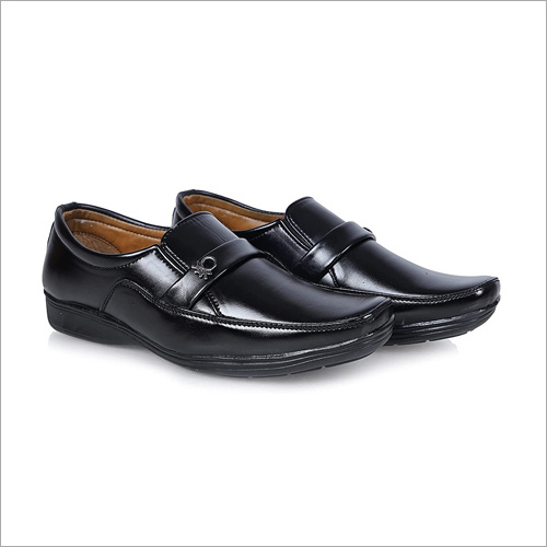 Men's Synthetic Leather Glossy Slip On Strap Black Formal Shoes