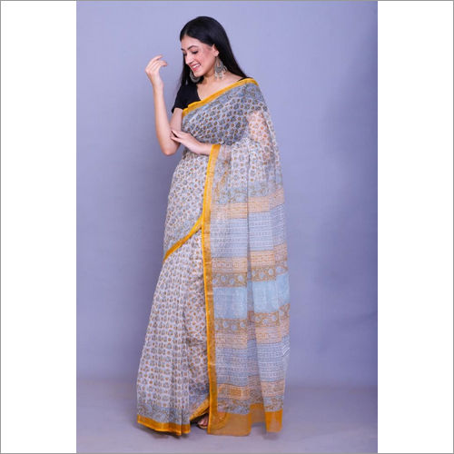 Cotton Kota Doria Block Print Saree