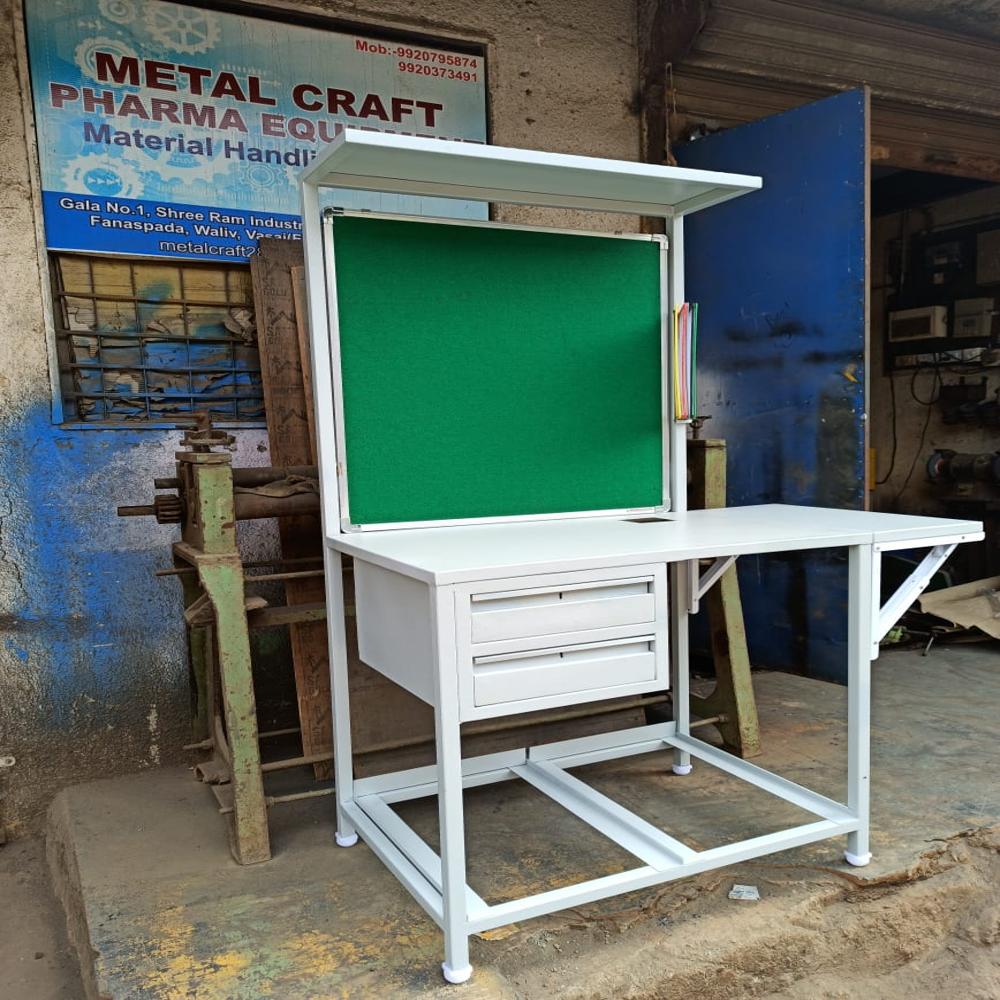 Industrial Inspection Table - Robust Design with Adjustable Drawers | Anti-Corrosion, Impact Resistance, Overhead Lighting, Power Outlets
