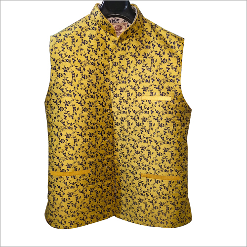 Yellow Printed Nehru Jacket