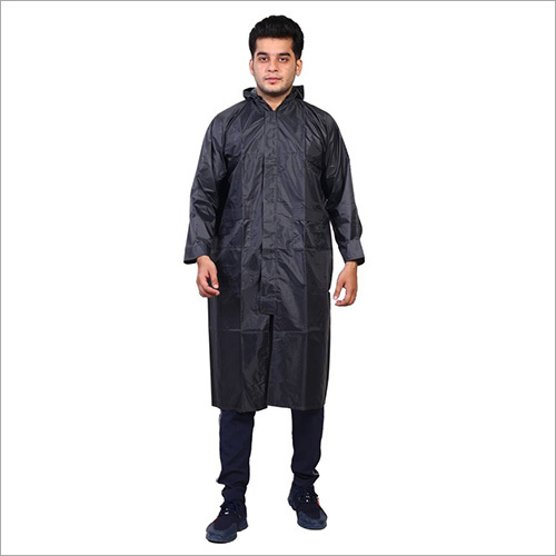 Mens Knee Length Black Rain Coat