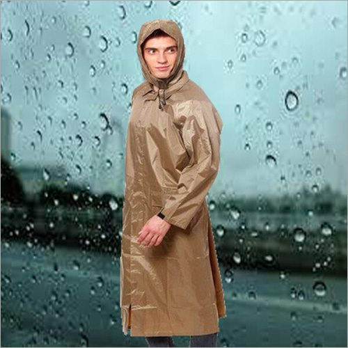 Mens Knee Length Brown Rain Coat