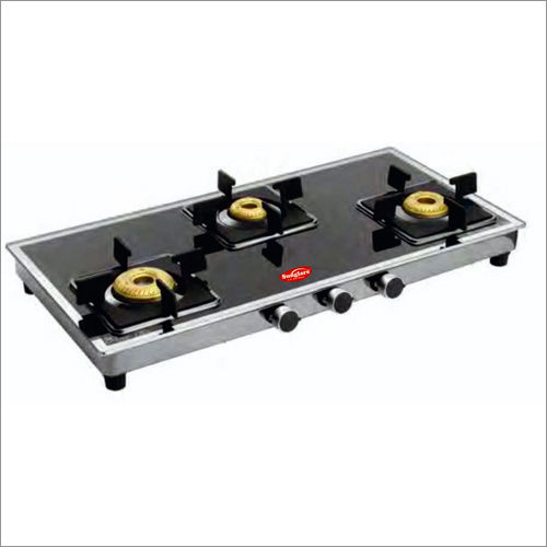 Three Burner Black Glass Gas Stove