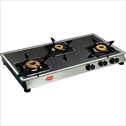 Three Burner Mirror Black Gas Stove