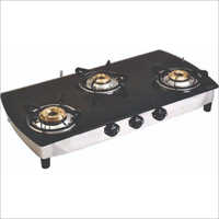 Black Curve Crystal Glass Three Burner Gas Stove