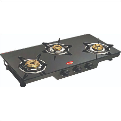 Black Air Frame Crystal Glass Three Burner Gas Stove