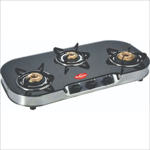 Full Black Body Crystal Glass Three Burner Gas Stove