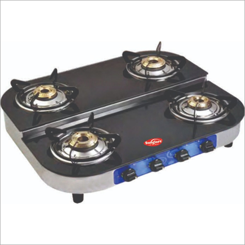 Step Curved Crystal Glass Four Burner Gas Stove