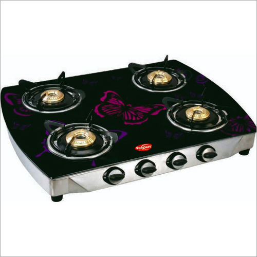 Digital Print Curve Crystal Glass Four Burner Gas Stove