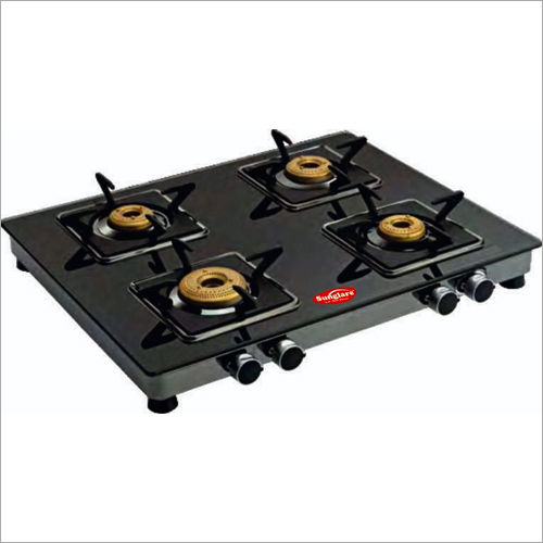 Square Frame Crystal Glass Four Burner Gas Stove