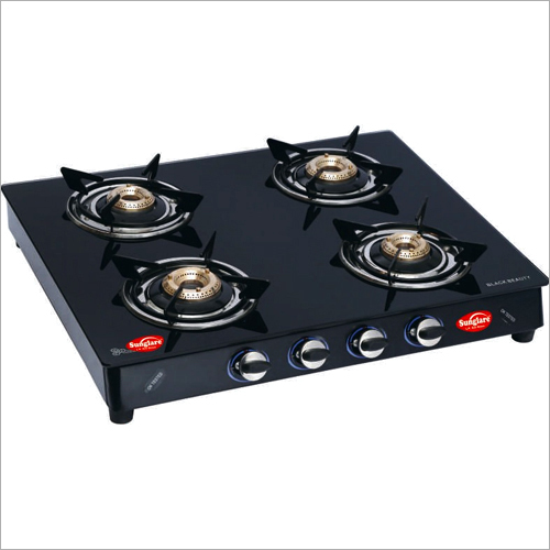 Black Matt Finish Crystal Glass Four Burner Gas Stove