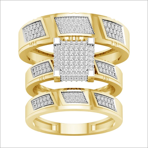 10K White Gold 1.50 tcw Diamond Square Trio Wedding Ring Set