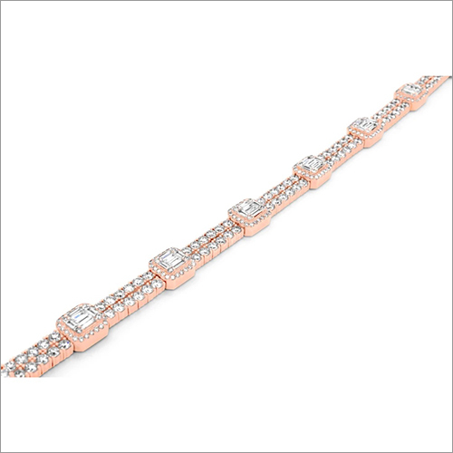 Unisex 14K Rose Gold Real Diamonds Baguette Tennis Bracelet