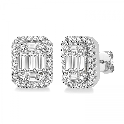 Diamond Baguette And Round Illusion Emerald-cut Halo Earrings By SHEETAL DIAMONDS