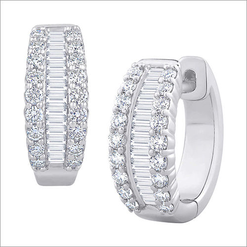 Chanel Set Baguettes Bordered by Round Cut Diamonds Hanging Earings