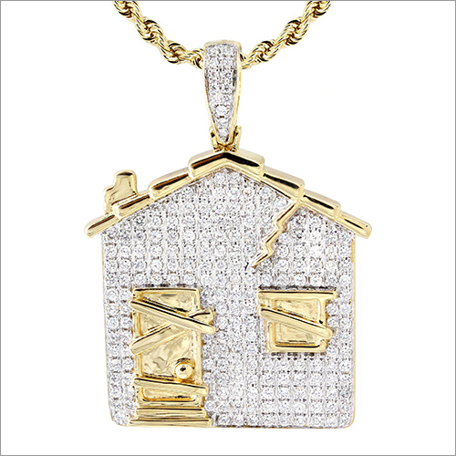 10k Gold And Diamond Trap House Pendant