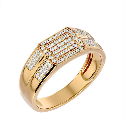 Mens 14K Yellow Gold Diamond Ring
