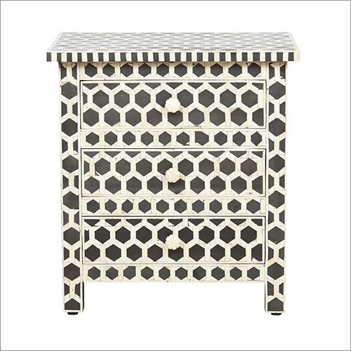 3 Drawer Honeycomb Bedside - Natural Wood Finish, Modern Indian Style | Durable, Water-Resistant Design with Machine Cut Precision