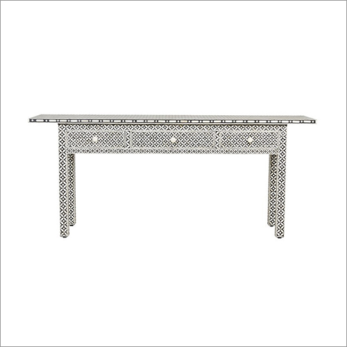 Oriental Geometric Console - Bone Inlay Wood, 48"L x 16"W x 30"H, Gray | 3 Drawers, Matte Finish, Elegant Design, Ample Storage