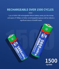 USB AA Rechargeable Batteries,1.5V Lithium Rechargeable Batteries 3800mAh AA Battery, 2H Fast Charge,1500 Cycles Recharging