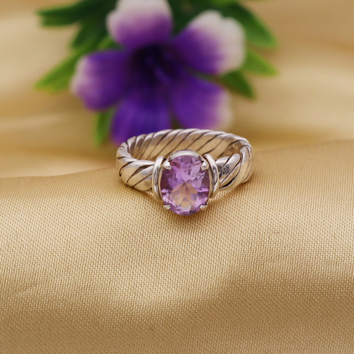 925 Sterling Silver Ladies Amethyst Birthstone With Braided Band Ring