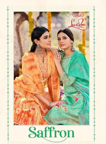 Levisha Saffron Jam Cotton Digital Prints Work Suits Catalog