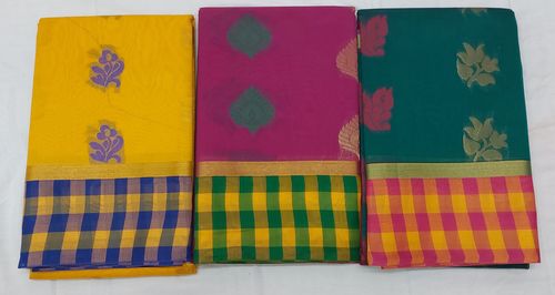Different Color Are Available Checked Kottanchu Saree With Plain Blouse