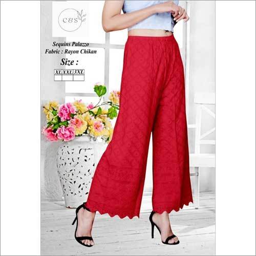 Washable Ladies Red Palazzo