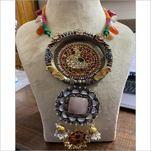 925 Silver Kundan Tribal Fusion Necklace