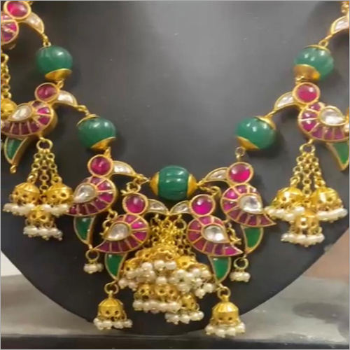 925 Silver Kundan Fusion Peacock Necklace Size: Customised