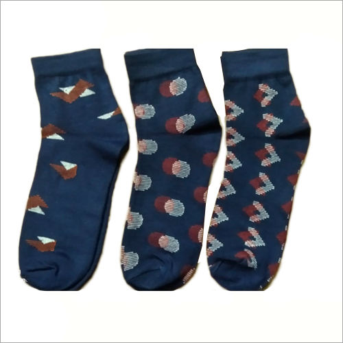 Ladies Dark Blue Printed Ankle Socks