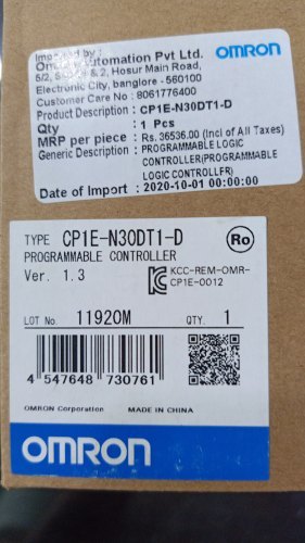 CP1E-N30DT1-D,OMRON PLC 24VDC SUPPLY, 18X24VDC INPUTS,12XPNP OUTPUTS WITH RS-232C PORT
