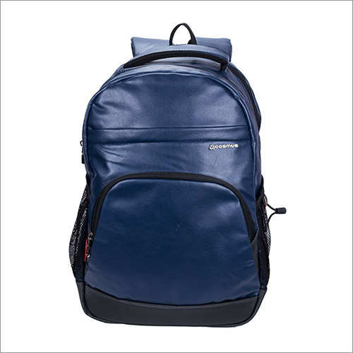 Navy Blue Pu Leather Laptop Backpack Bag