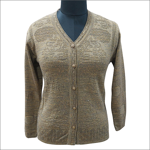 Brown Ladies Party Wear  Embroidered Cardigan