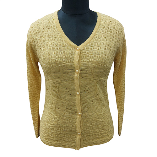 Ladies Yellow Embroidered Cardigan