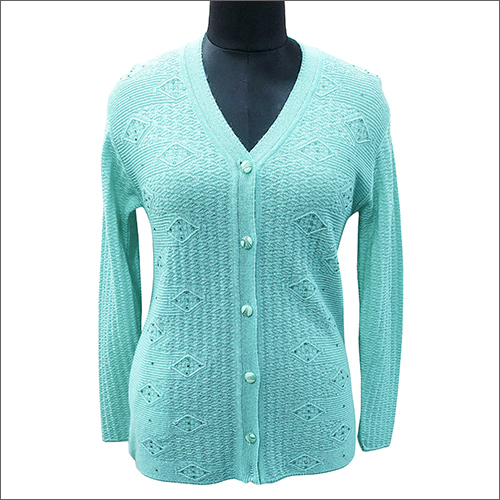 Ladies Sky Blue Embroidered Cardigan