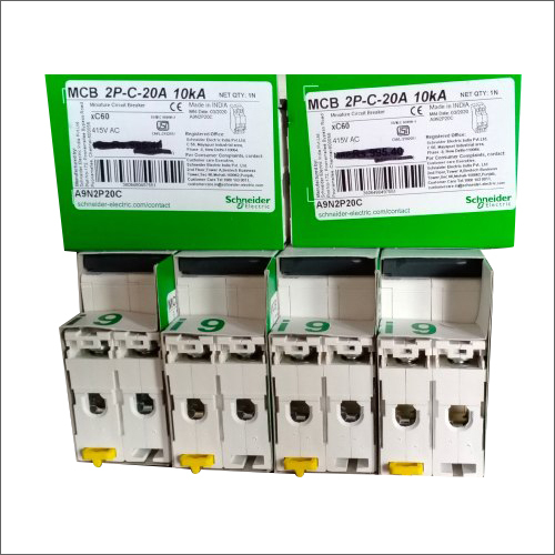 C-Curve 20A 10kA Schneider 2 Pole MCB - Thermoplastic DIN Rail Mount | Overcurrent Protection Fault Interruption Easy Installation