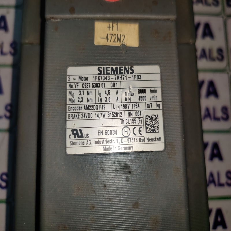 SIEMENS 1FK7043-7AH71-1FB3 SERVO MOTOR