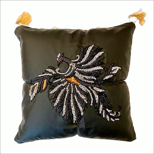 Embroidered 16X16 Inch Black Cactus Leather Embroidery Cushion