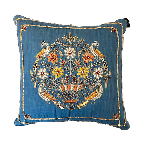 Blue Hemp Embroidery Cushion