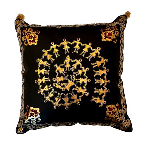 Black 16X16 Inch Cactus Leather Printed Embroidery Cushion