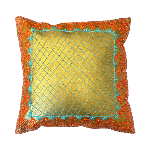 Golden 16X16 Inch Gold Cactus Leather Embroidered Cushion