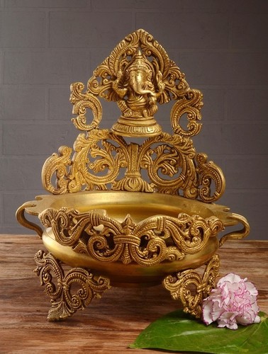 Floating candle pot Brass Metal made - Home Decor Lord Ganesha figure Urli