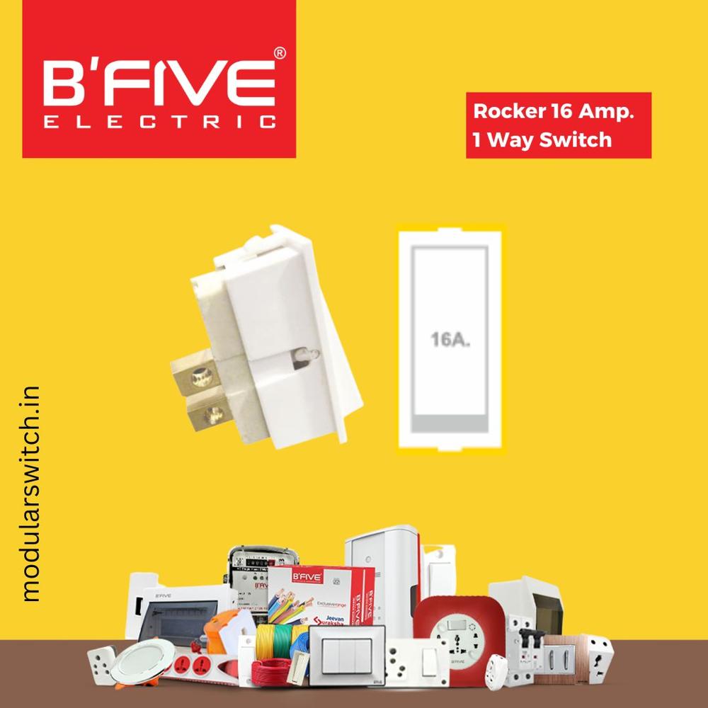 Modular Switch - Polycarbonate Material, 16 Amp Rated Voltage, White Color | Tested Over 100000 Operations, Rocker Profile for Improved Contact Pressure