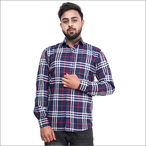 Mens Red and White Cotton Checked Shirt