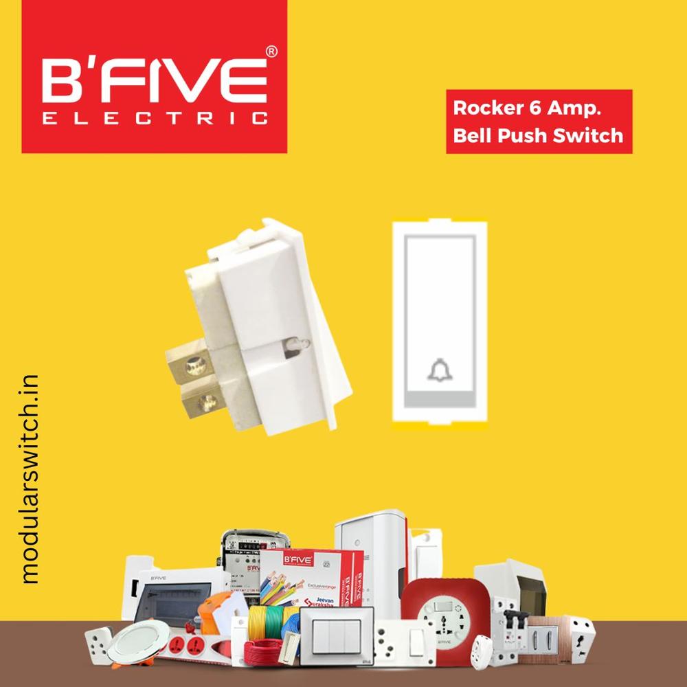 Bell Push Switch - Polycarbonate Material, 6 Amp Max Current, 240 Volt Rated Voltage | ISI Marked, Tested Over 100,000 Operations, White Rocker Profile Design