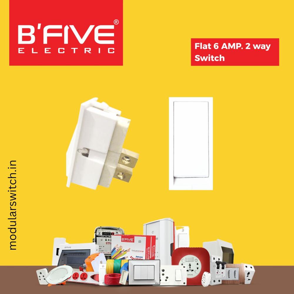Flat Switch - 6 Amp, 240V Polycarbonate, Glossy White Finish | ISI Marked, Durable Domeshaped Contact, Tested Over 100,000 Operations