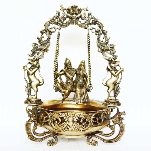 Brass Metal Radha Krishna on swing figure Home/Event Decor Urli