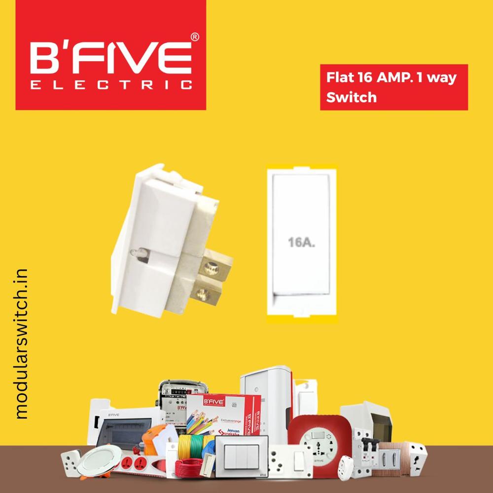 Flat Switch - 16 Amp, 240V Polycarbonate, Glossy White Finish | ISI Marked, Tested for 100,000 Operations